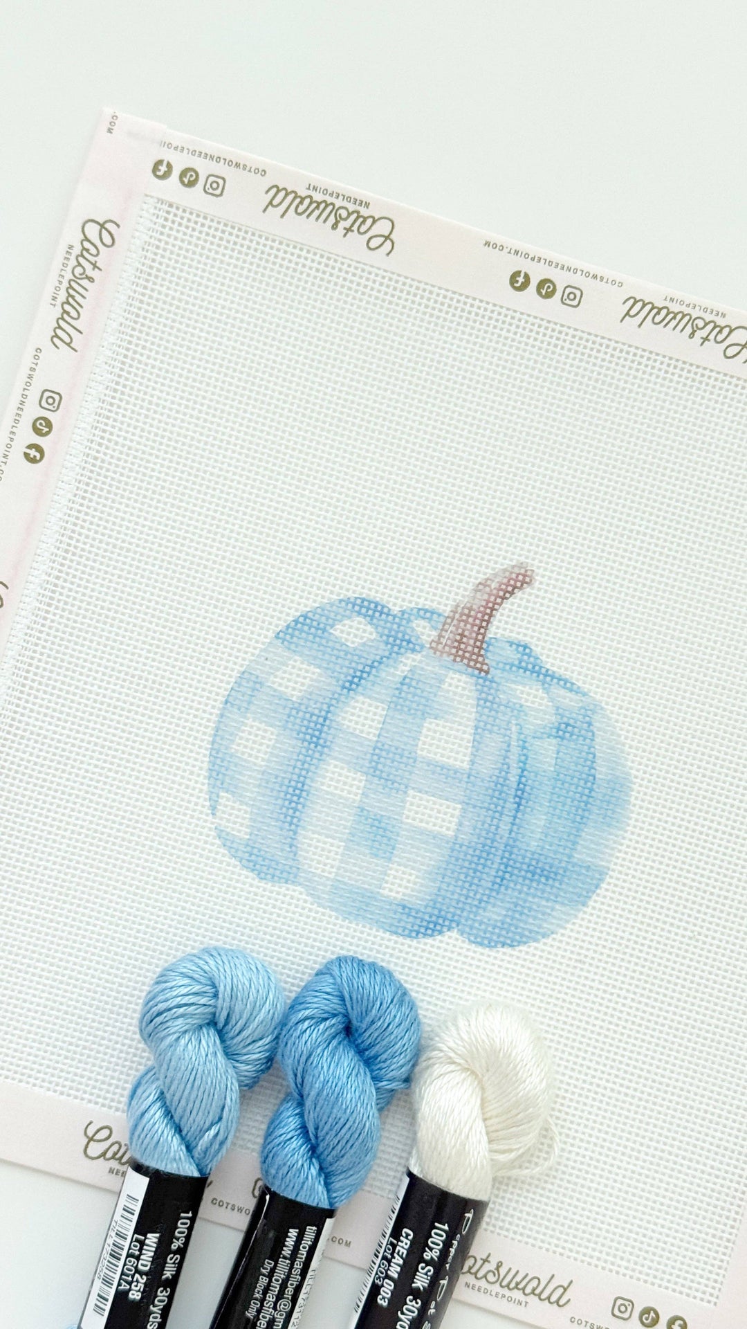 Plaid Blue Pumpkin Fall Needlepoint Canvas