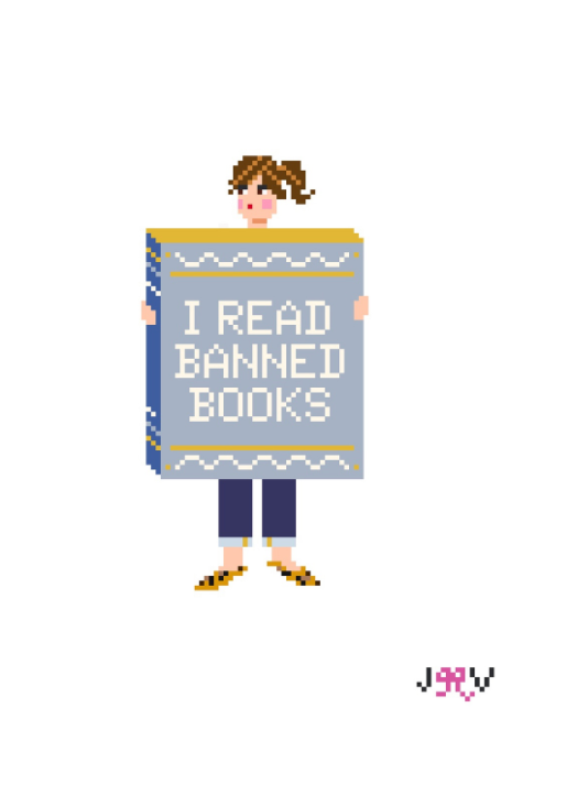 Banned Books Girl Needlepoint Canvas by Jennifer Vallez