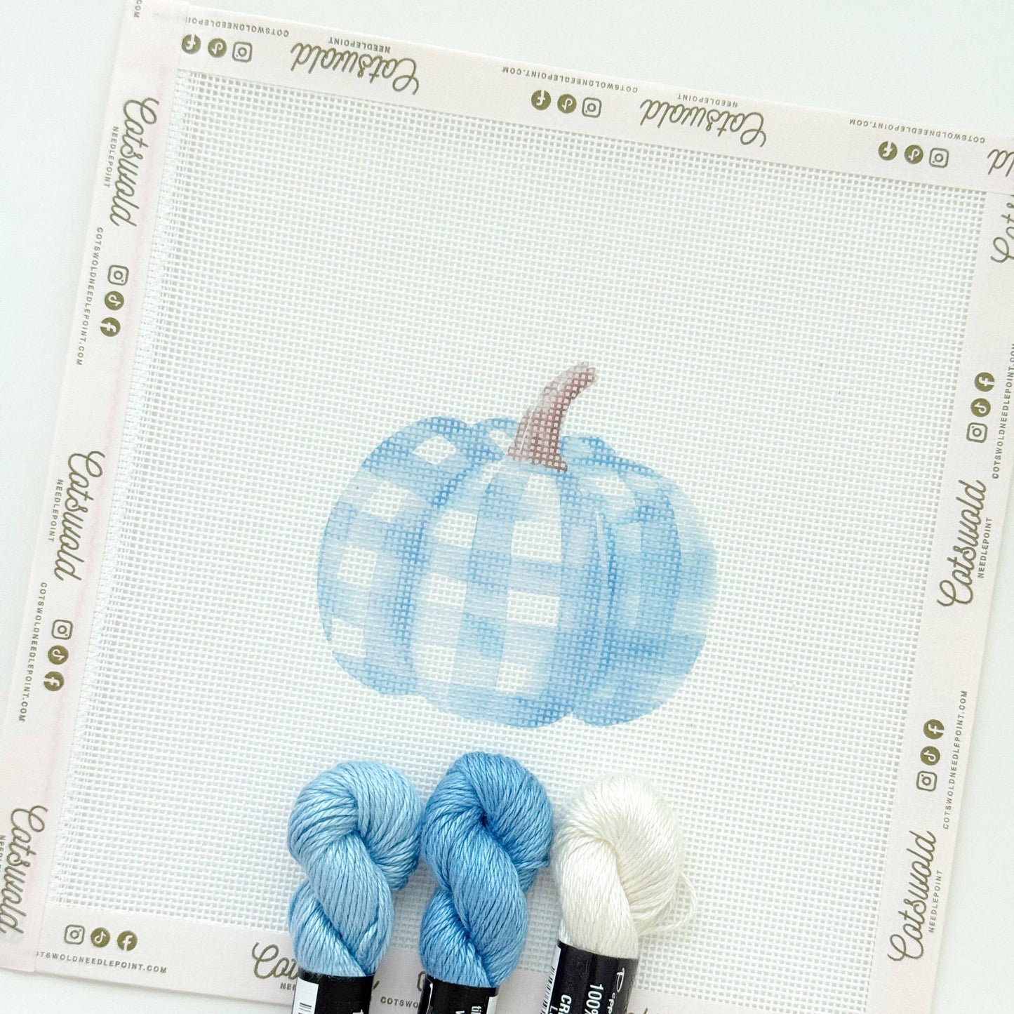 Plaid Blue Pumpkin Fall Needlepoint Canvas