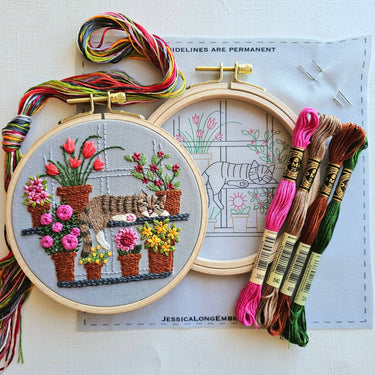 Translation missing: en.Catnap with Flowers Embroidery Kit by Jessica Long