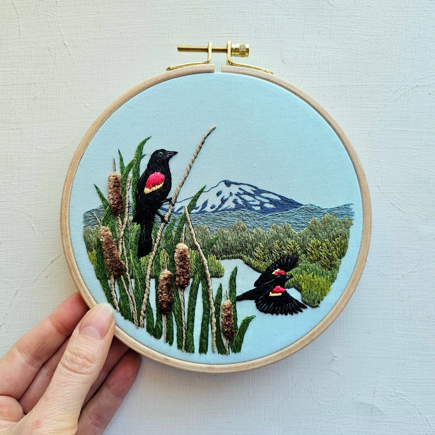Red-Winged Blackbirds Embroidery Kit by Jessica Long