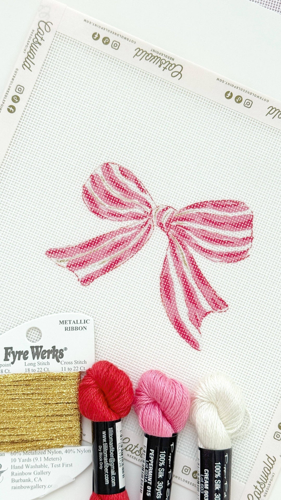 Pink Red Striped Christmas Needlepoint Canvas