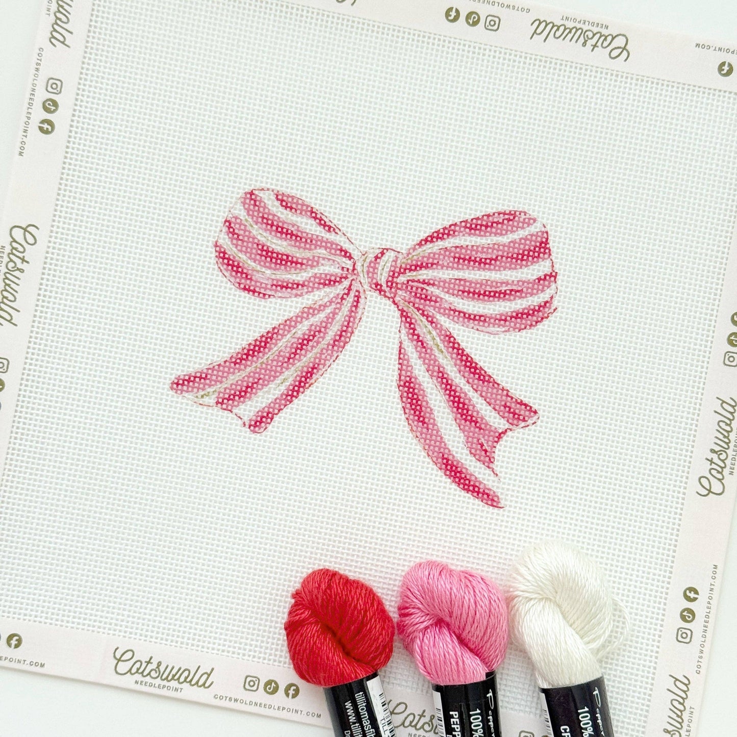 Pink Red Striped Christmas Needlepoint Canvas