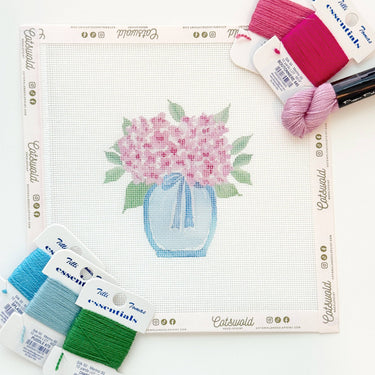 Translation missing: en.Pink Hydrangea Flower Vase Needlepoint Canvas
