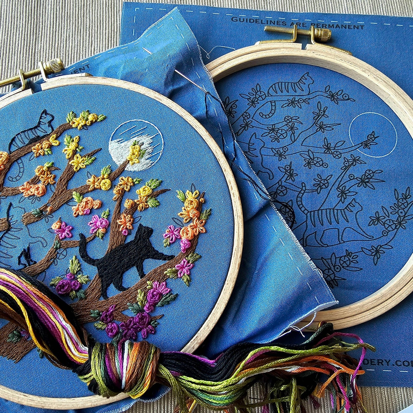 Cats & Full Moon Embroidery Kit by Jessica Long
