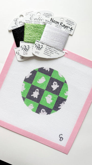Translation missing: en.Checkered Ghost Round Halloween Needlepoint Canvas