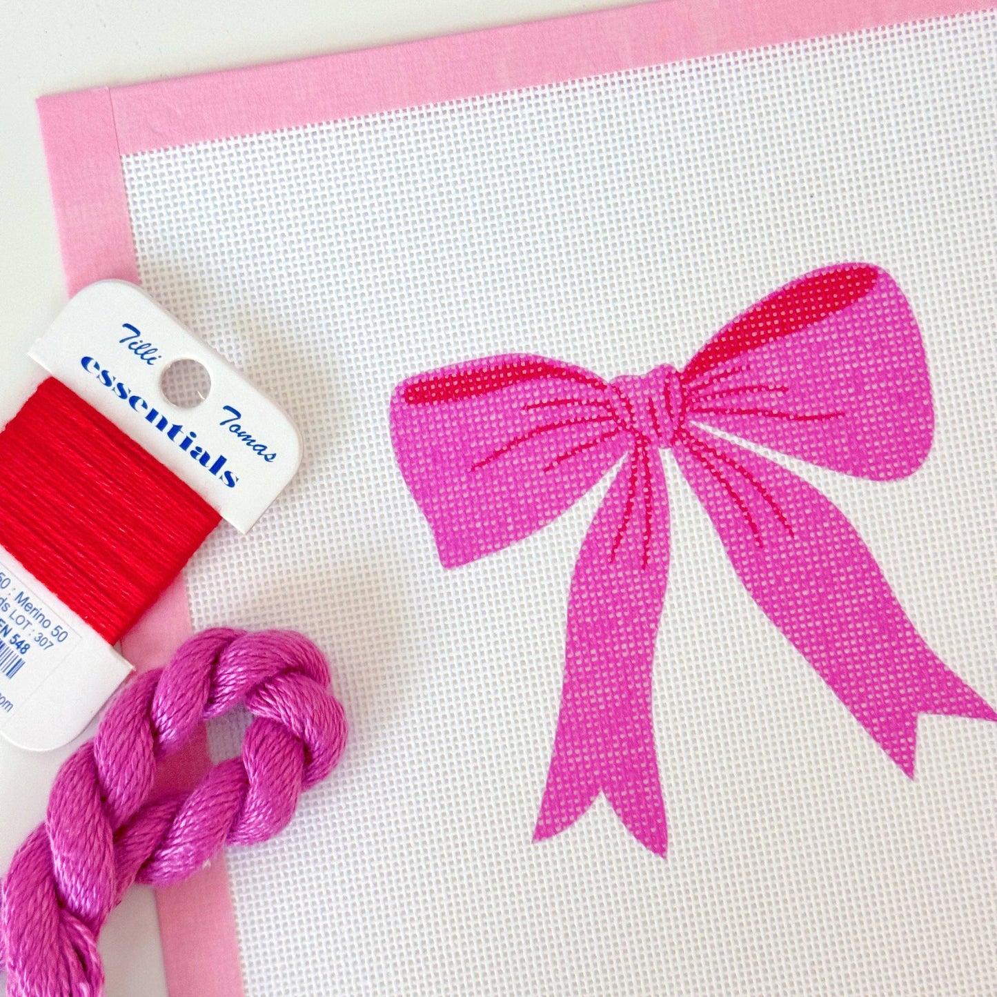 Pink Red Bow Needlepoint Canvas