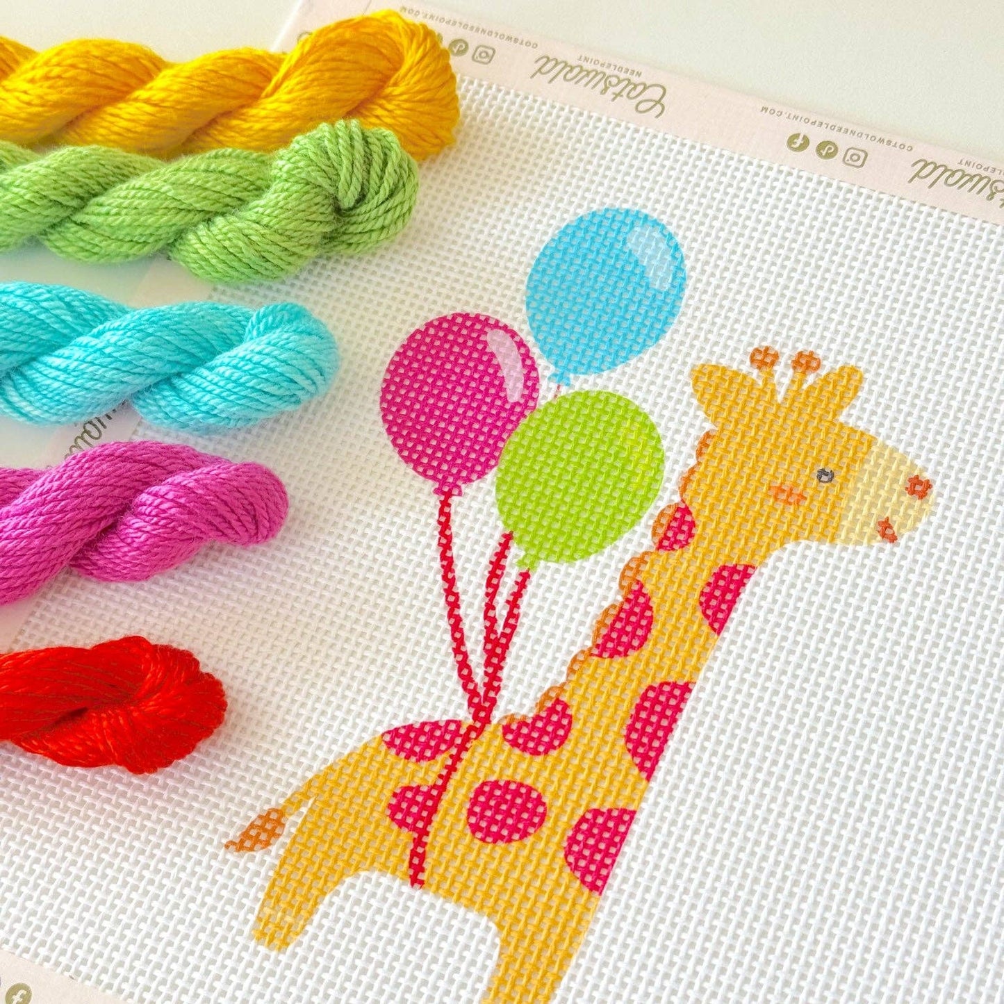 Giraffe with Balloons Needlepoint Canvas