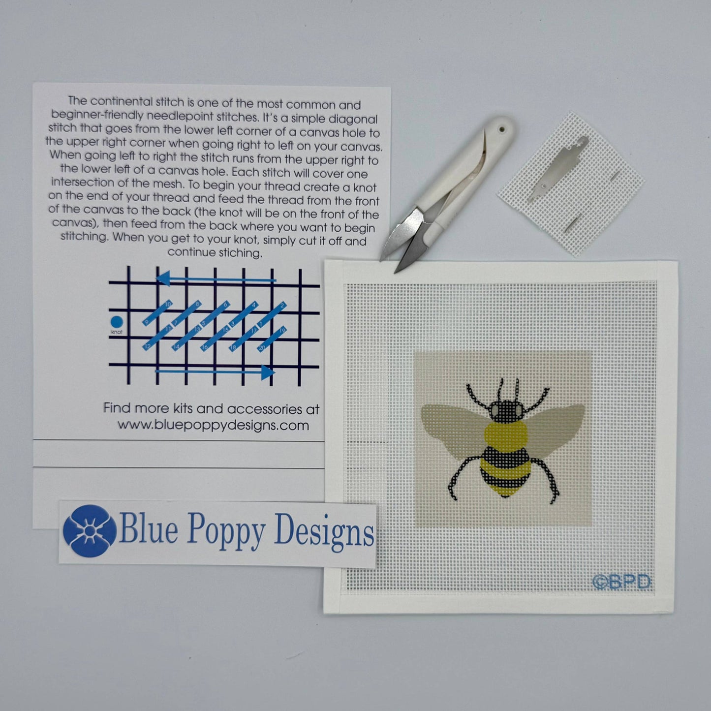 Bee Needlepoint Kit by Blue Poppy Designs