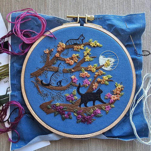 Cats & Full Moon Embroidery Kit by Jessica Long