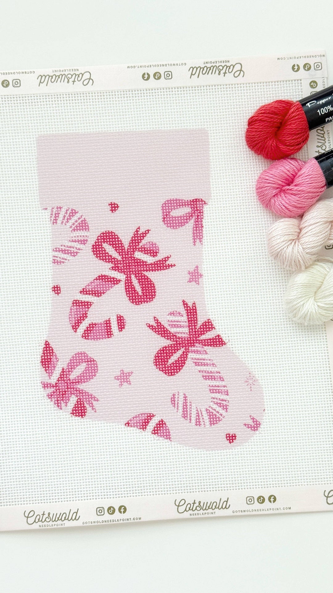 Candy Cane Bows Mini Christmas Needlepoint Canvas