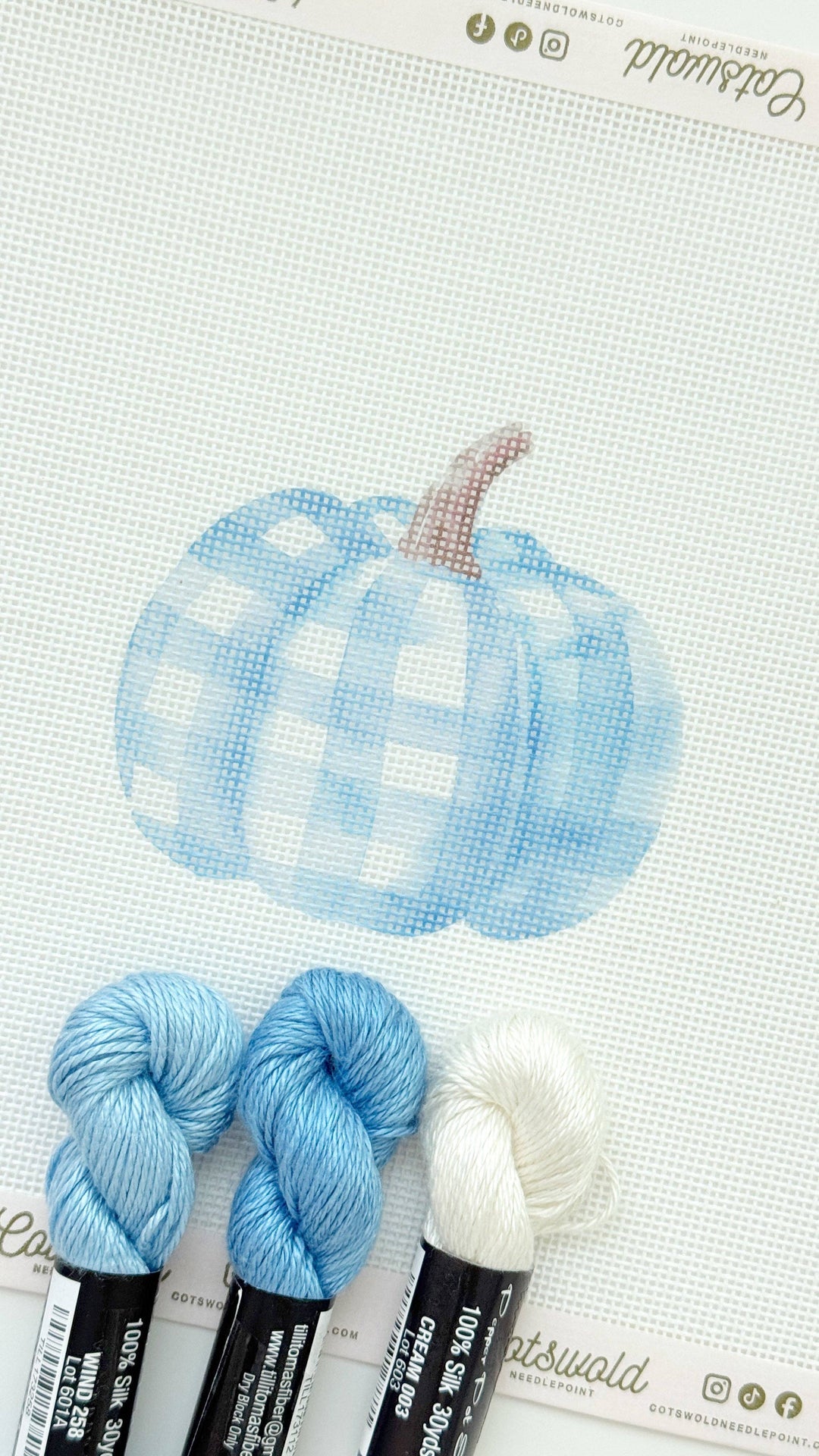 Plaid Blue Pumpkin Fall Needlepoint Canvas
