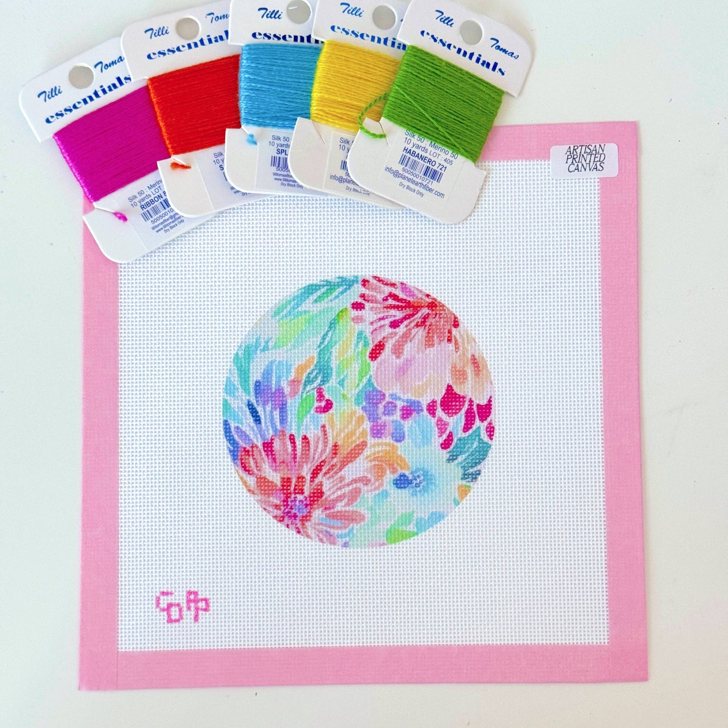 Floral Round Ornament Needlepoint Canvas