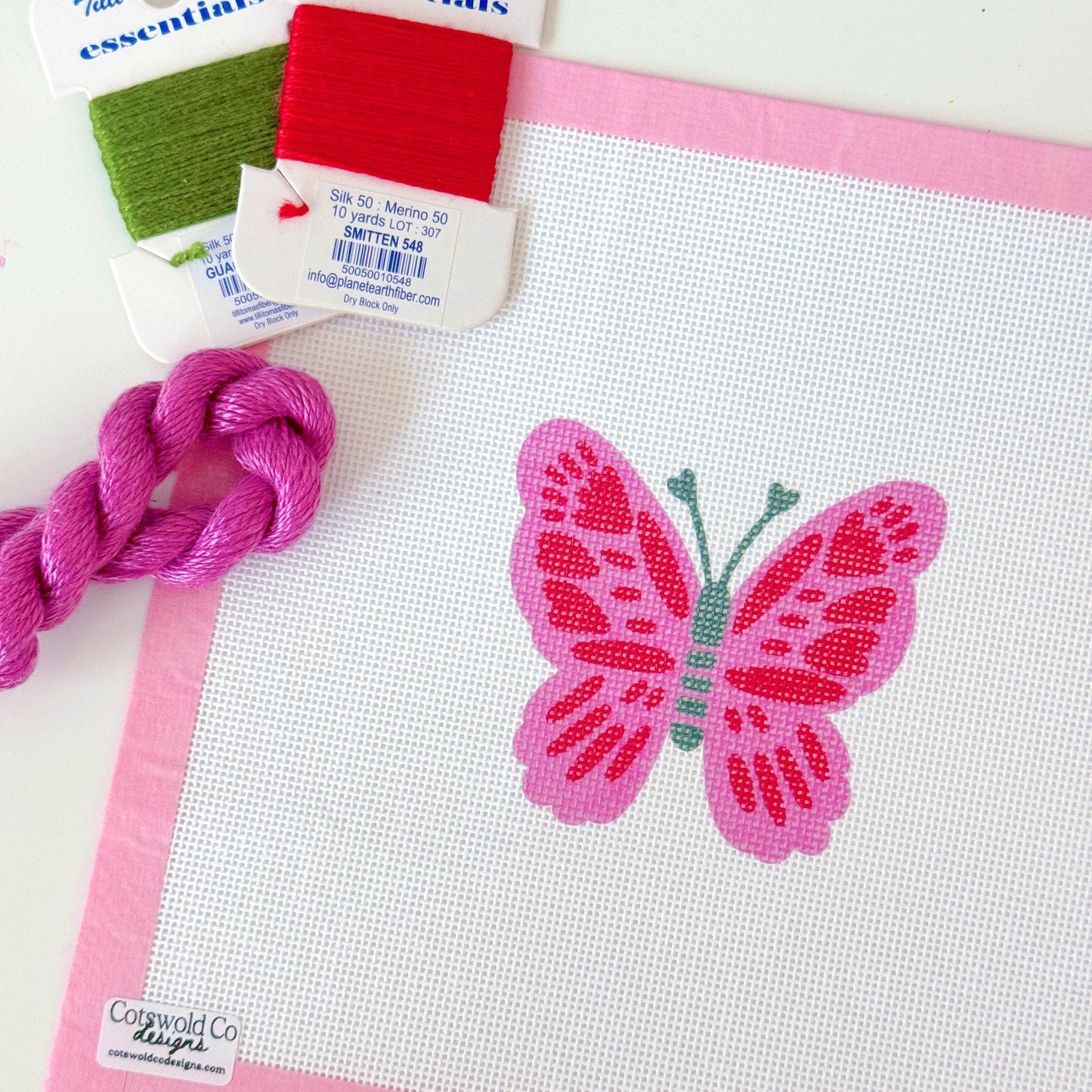 Pink Red Butterfly Needlepoint Canvas