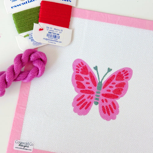 Pink Red Butterfly Needlepoint Canvas