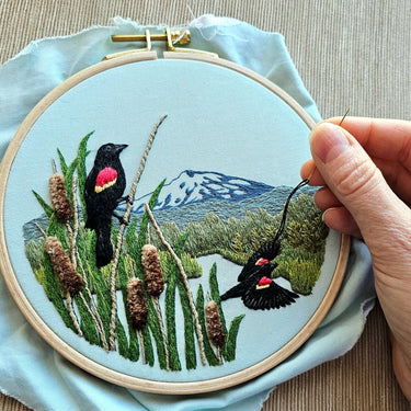 Translation missing: en.Red-Winged Blackbirds Embroidery Kit by Jessica Long