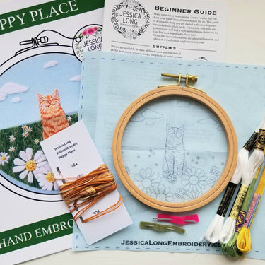 Translation missing: en.Happy Cat Embroidery Kit by Jessica Long