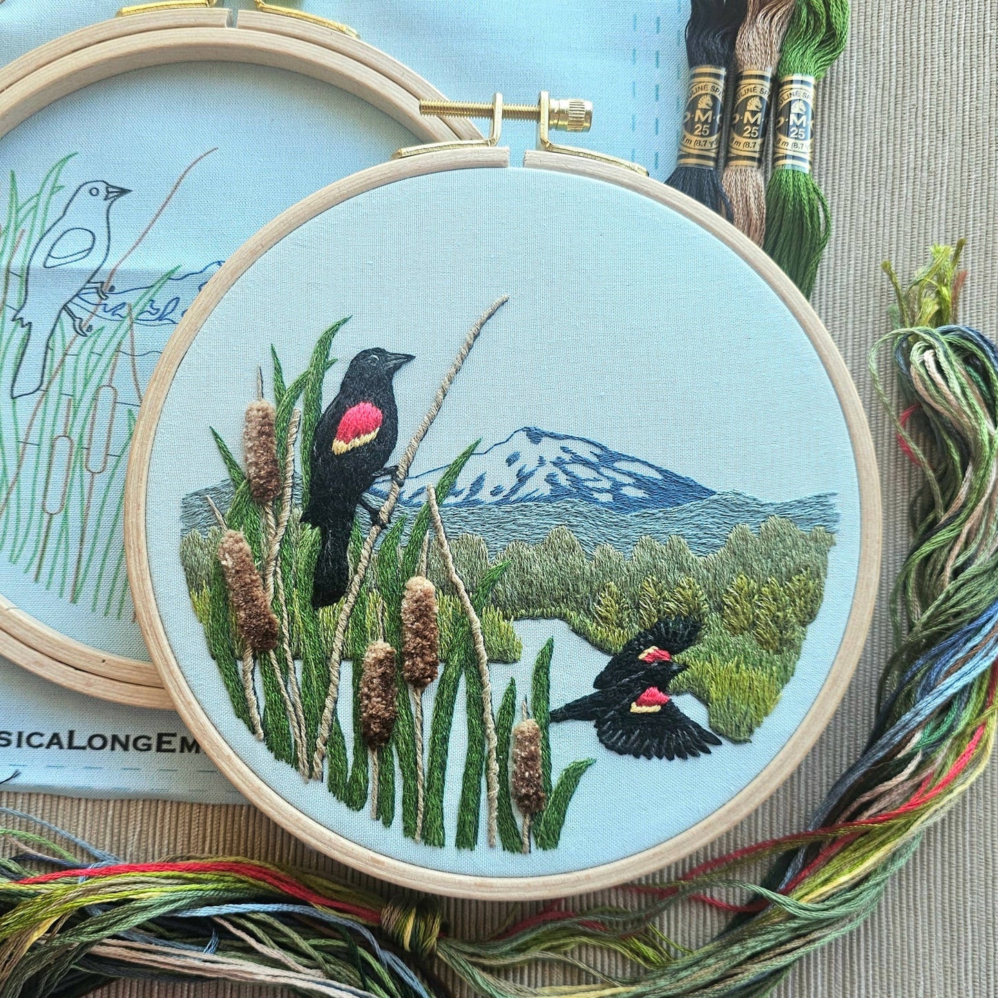 Red-Winged Blackbirds Embroidery Kit by Jessica Long