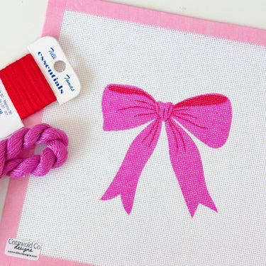 Translation missing: en.Pink Red Bow Needlepoint Canvas