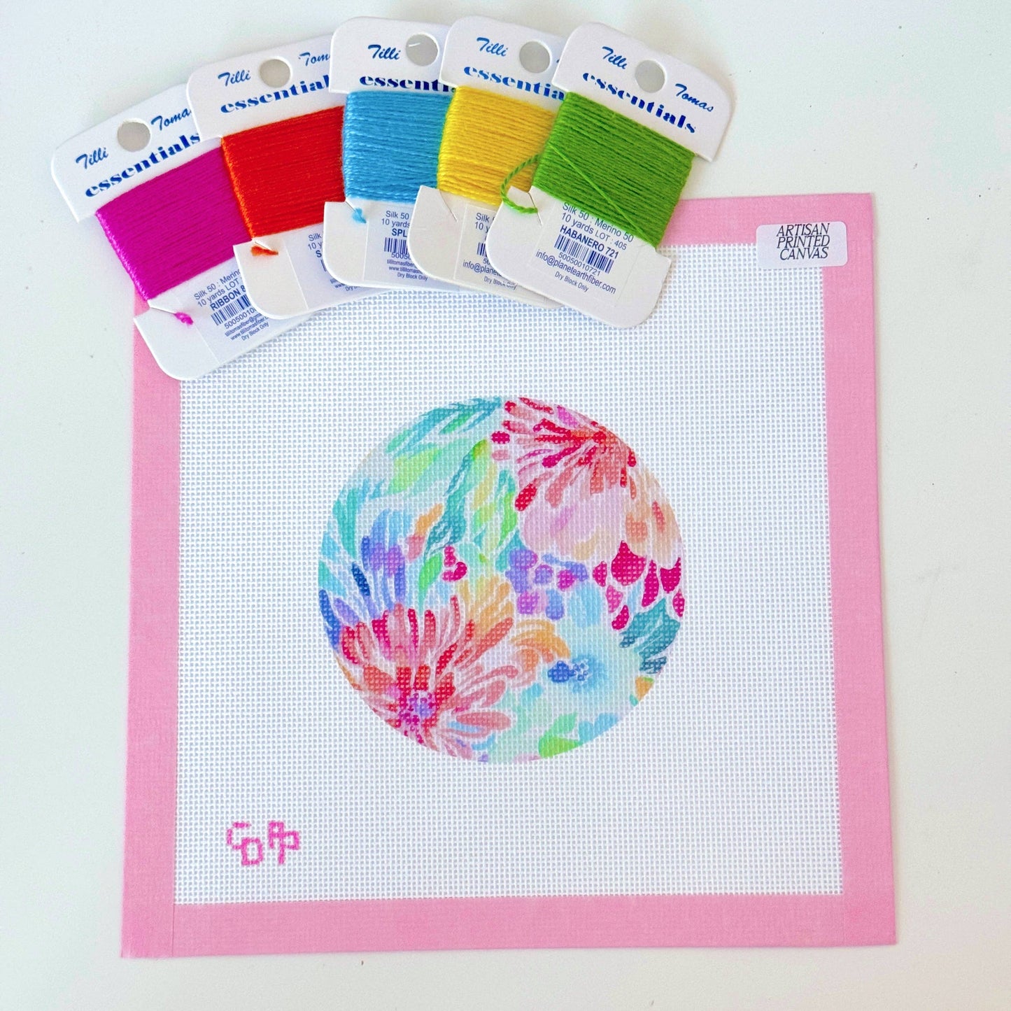 Floral Round Ornament Needlepoint Canvas