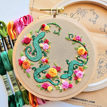 Translation missing: en.Backyard Geckos Embroidery Kit by Jessica Long