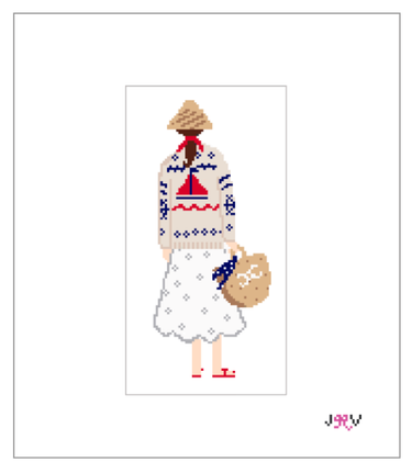 Translation missing: en.Sailboat Girl Needlepoint Canvas by Jennifer Vallez