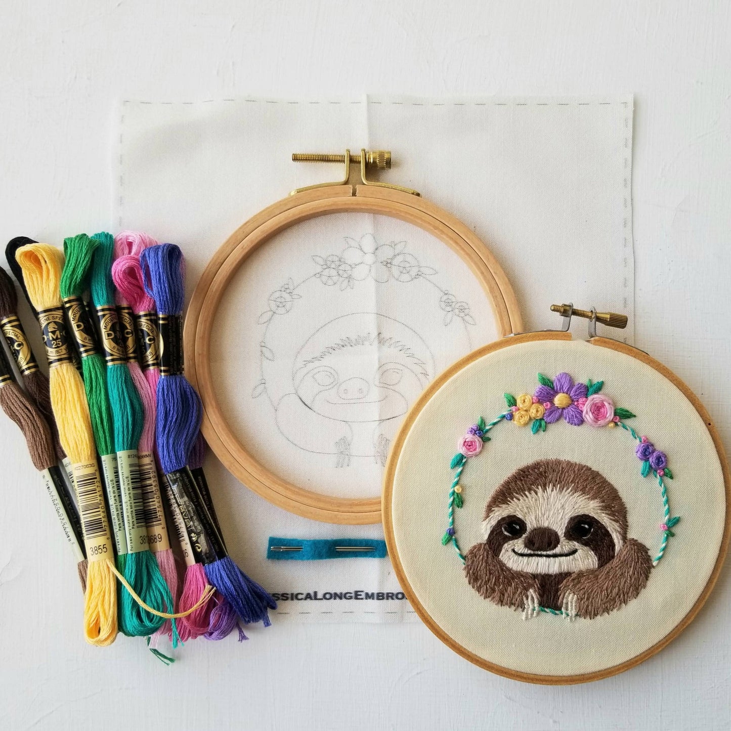 Smiling Sloth Embroidery Kit by Jessica Long
