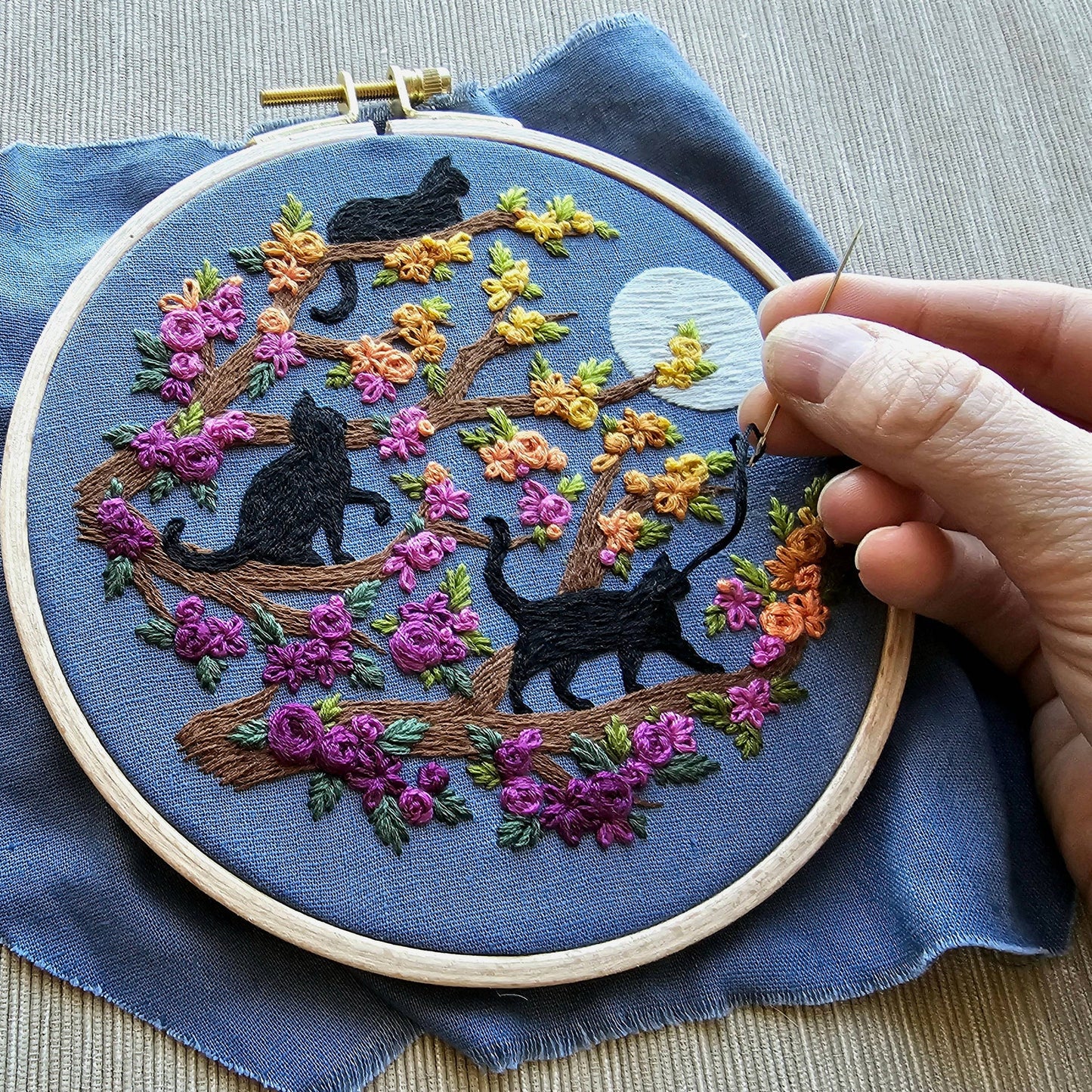 Cats & Full Moon Embroidery Kit by Jessica Long