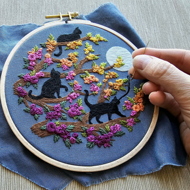 Translation missing: en.Cats &amp; Full Moon Embroidery Kit by Jessica Long