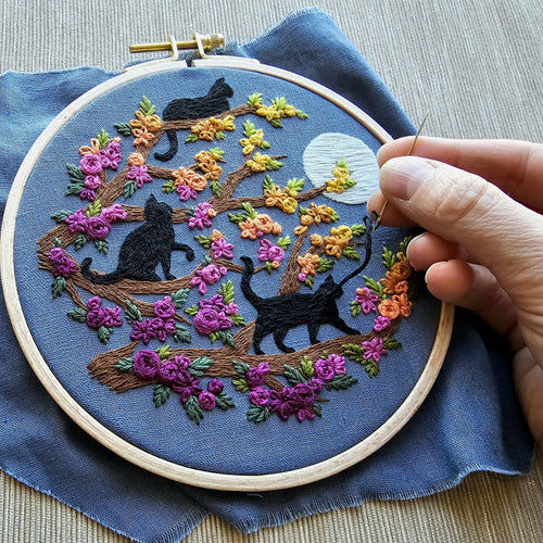 Cats & Full Moon Embroidery Kit by Jessica Long