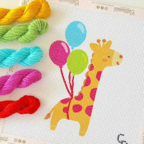 Giraffe with Balloons Needlepoint Canvas