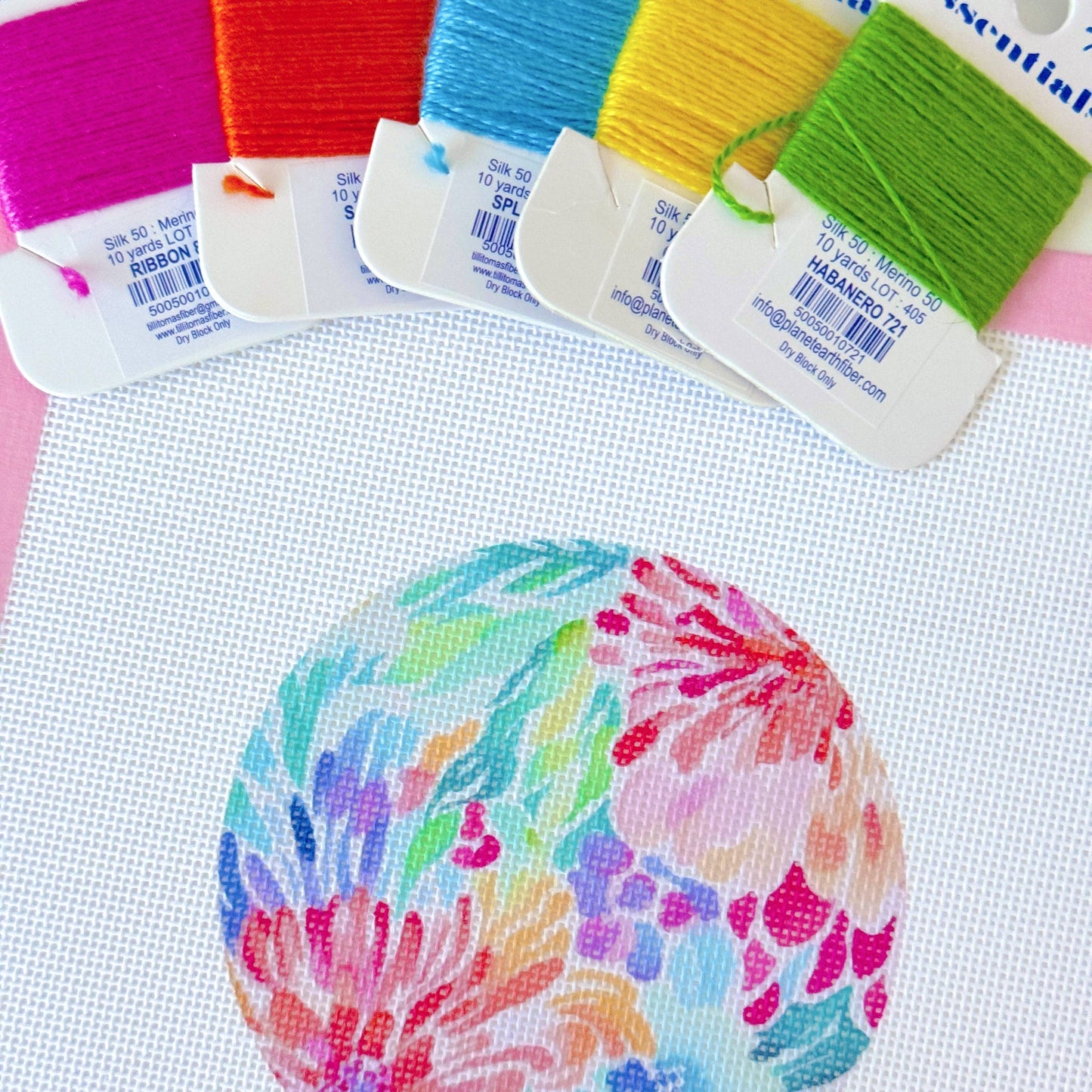 Floral Round Ornament Needlepoint Canvas