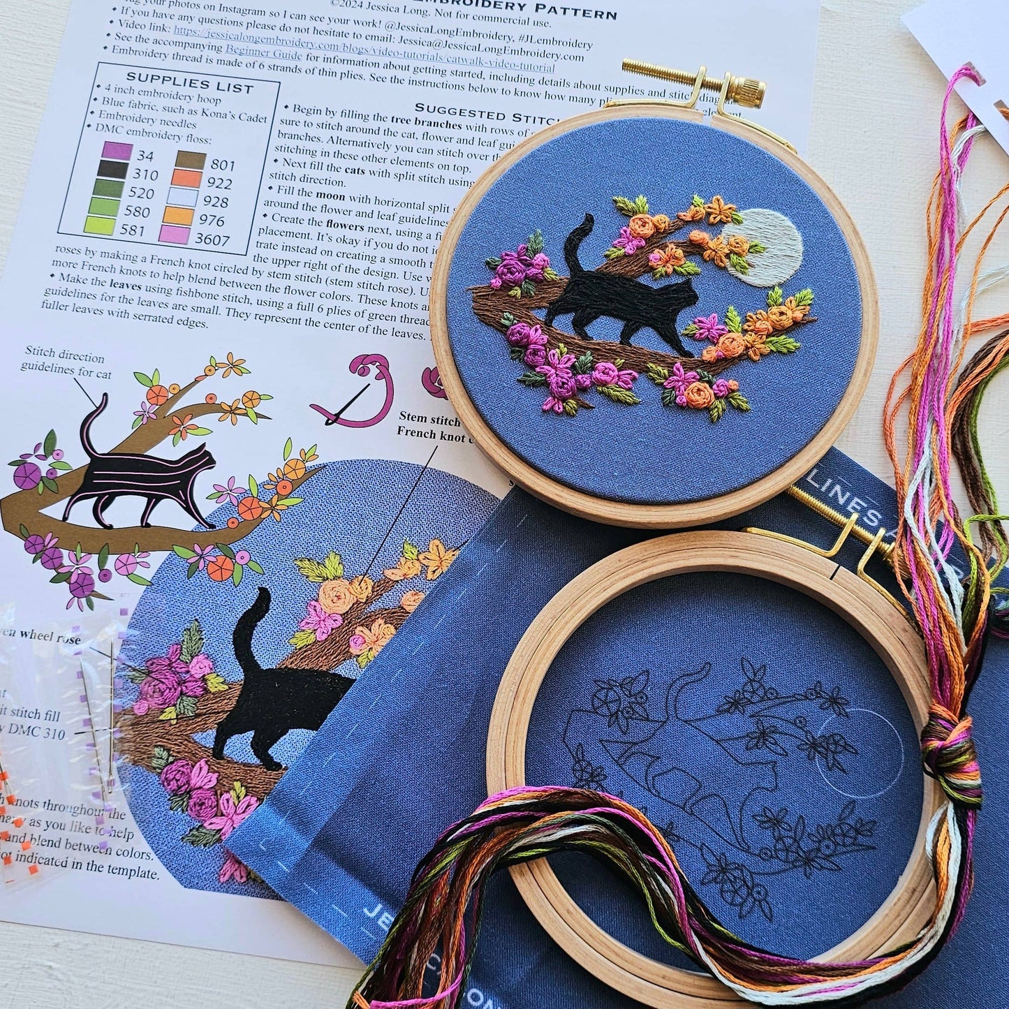 Mini Black Cat & Full Moon Embroidery Kit by Jessica Long