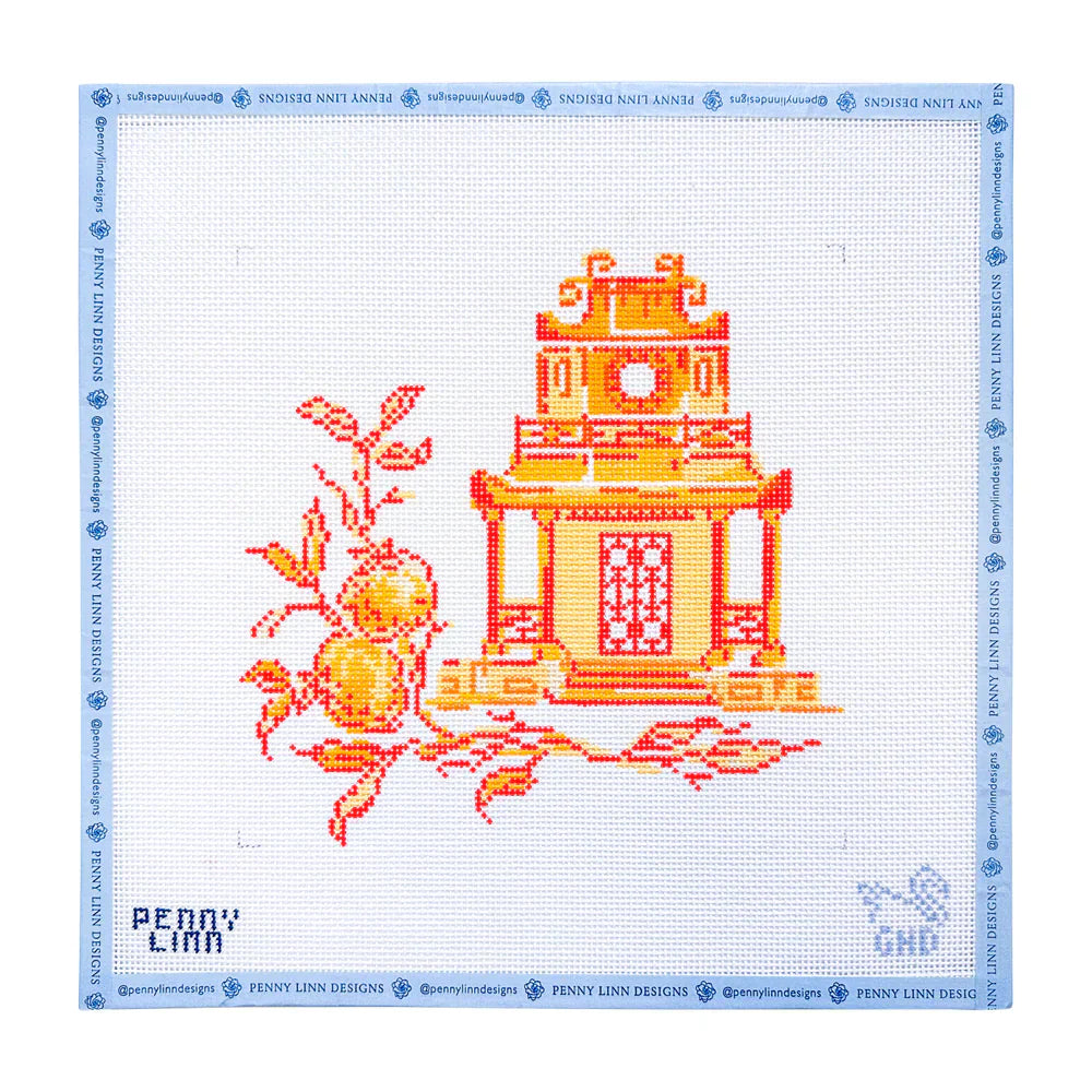 Orange Persimmons Pagoda Needlepoint Canvas