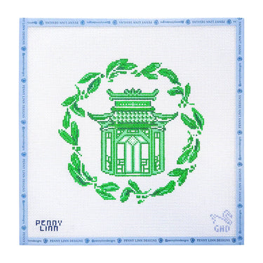 Translation missing: en.Green Magnolia Leaves Pagoda Needlepoint Canvas
