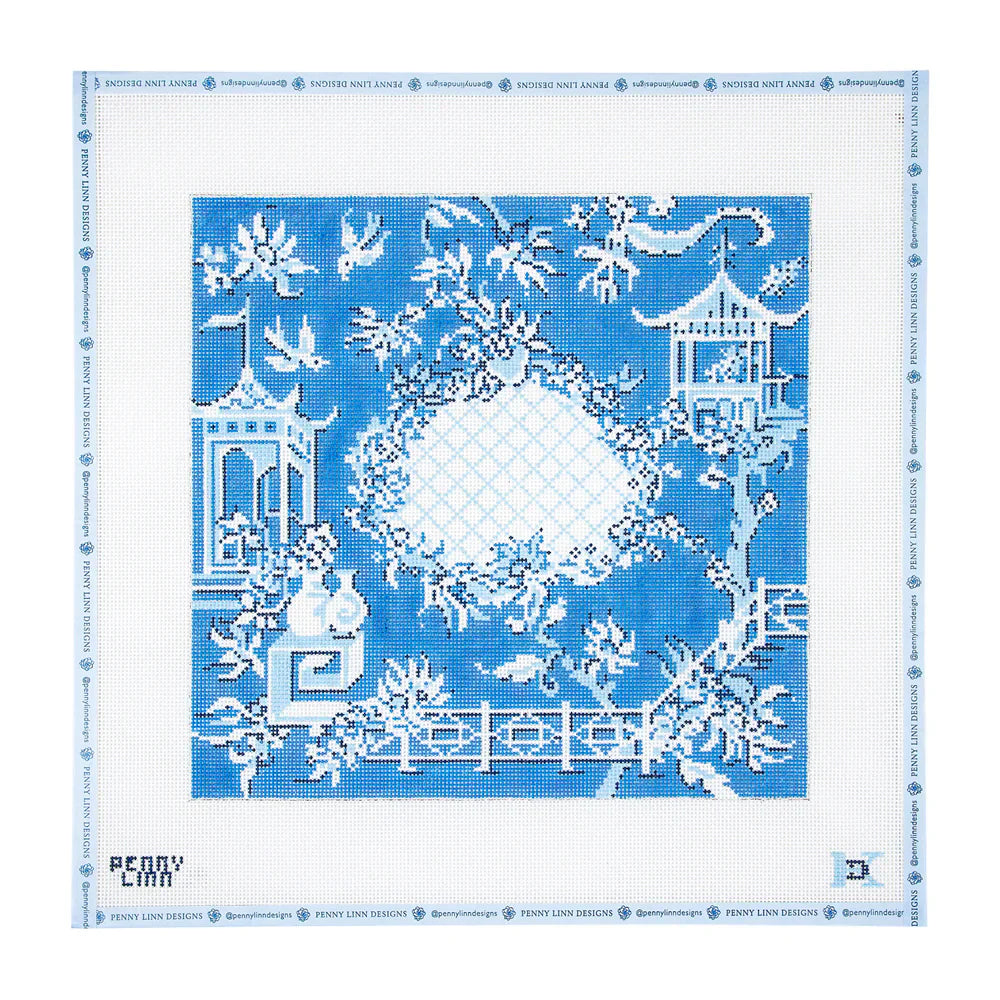Chinoiserie Toile Blue Needlepoint Canvas