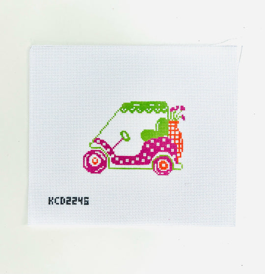 Pink Golf Cart Needlepoint Canvas
