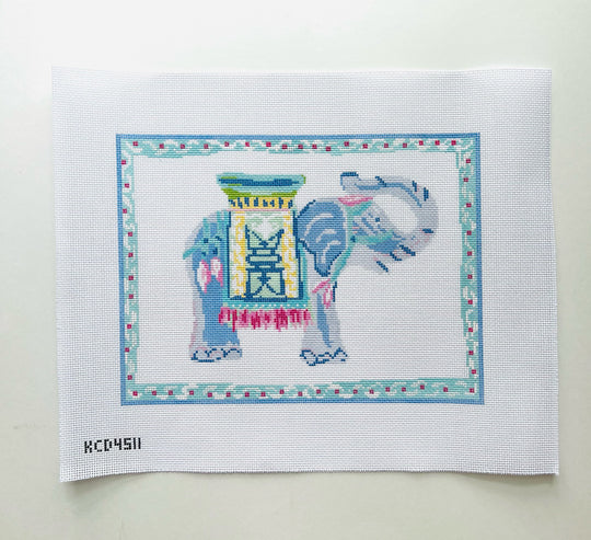 Blue Elephant Pillow Needlepoint Canvas