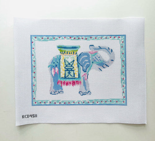 Blue Elephant Pillow Needlepoint Canvas