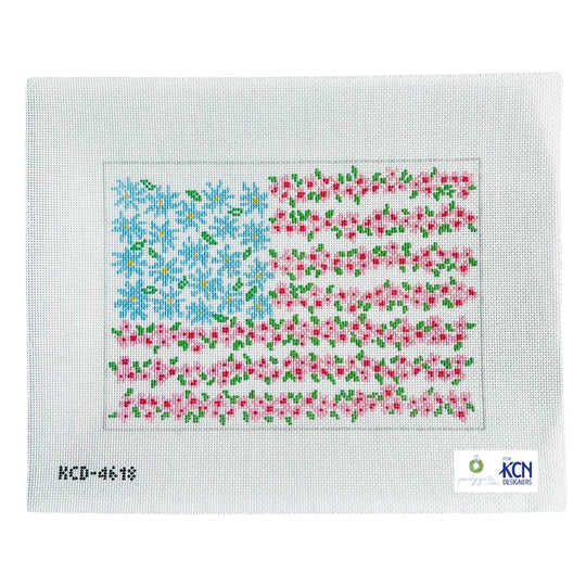Memorial Day Flag Floral Needlepoint Canvas