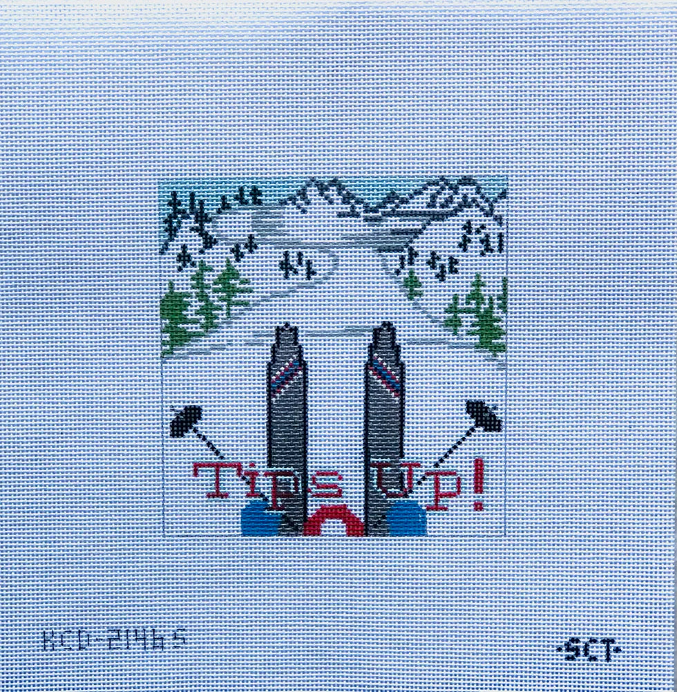 Tips Up Snow Skiing Needlepoint Canvas