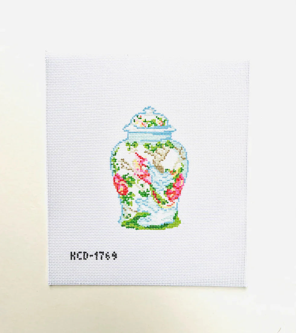 Lidded Jar with Bird Needlepoint Canvas