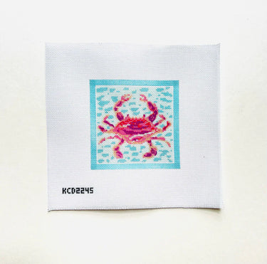 Translation missing: en.Pink Crab on Blue Square Needlepoint Canvas