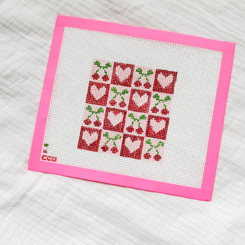 Cherry Checker Board Needlepoint Canvas