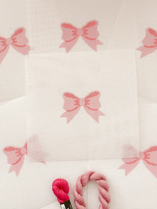 Aesthetic Pink Bow Coquette Needlepoint Canvas