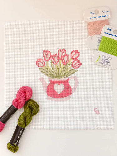 Translation missing: en.Heart Flower Teapot Needlepoint Canvas