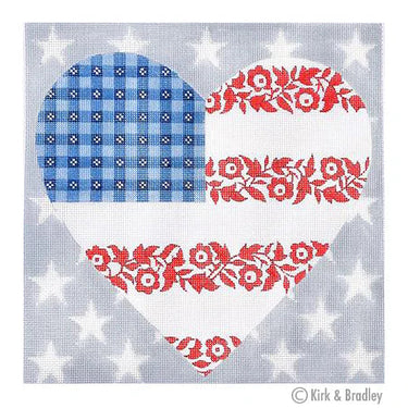 Translation missing: en.Floral Flag- Stars &amp; Stripes Heart Needlepoint Canvas
