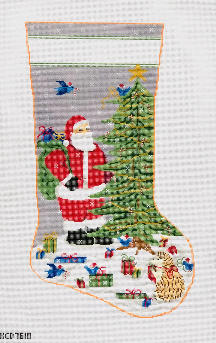 Santa with Forest Friends Full Stocking Canvas