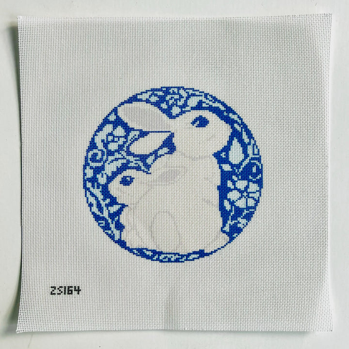 Blue and White Bunnies Printed Canvas