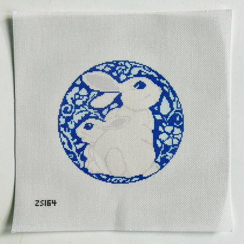 Blue and White Bunnies Printed Canvas